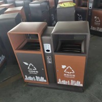 钢板新款分类垃圾桶 咖啡色社区果皮箱户外带烟灰缸 广州款垃圾桶